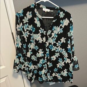 Calvin Klein Black and Blue Floral Blouse